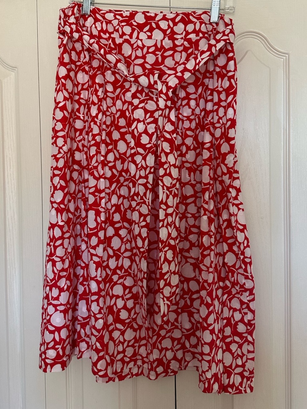 Talbots Red and White Floral Midi Skirt